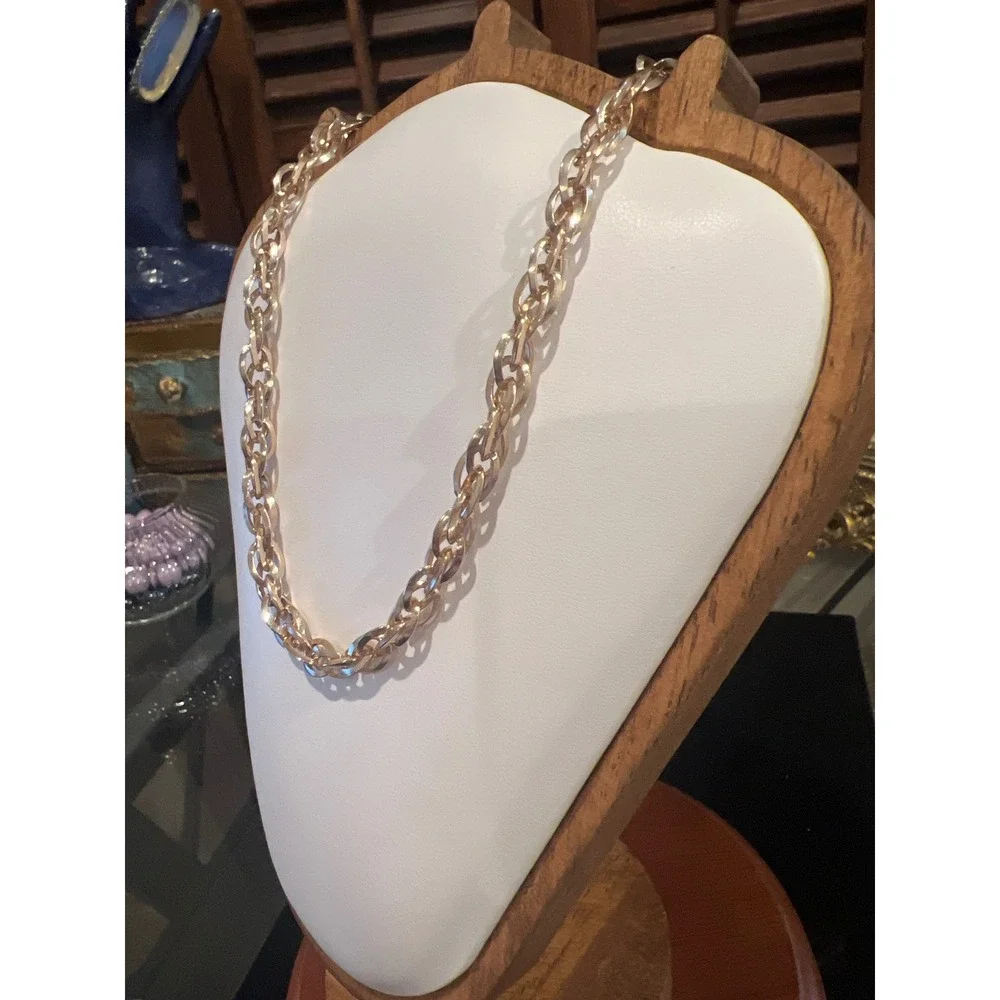 Vtg Germany Gold Tone Interlocking Link Chain Necklace 17 Inch Statement Clasp